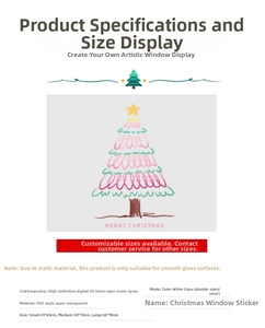 Tableau détaillé des stickers de Noël montrant l'impression UV et les tailles en PVC