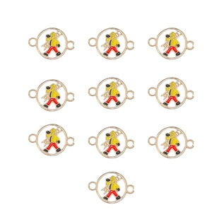 Detailed view of ten red firefighter charms with double loops for DIY jewelry making