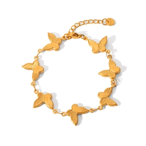Stackable stainless steel gold butterfly bracelet with adjustable chain and polished finish