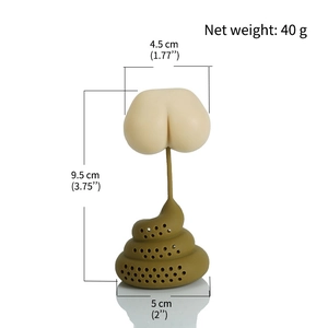Novelty silicone poop shape tea infuser with detailed dimensions and 40g weight specs