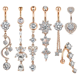Stainless Steel Rhinestone Belly Button Rings For Women Heart Butterfly Flower Tassel Dangle Navel Piercing Jewelry Collection