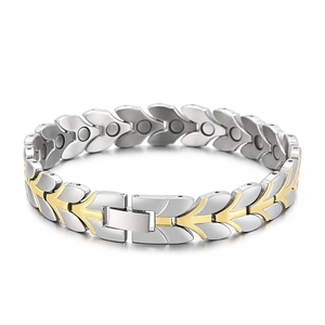 Bracelet magnétique 12mm en acier titane pour homme avec motif épi de blé argent et or