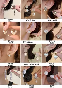 Collection of pearl stud earrings in gold and silver showing 12 different elegant styles