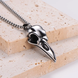 Punk Silber Edelstahl Rabenschädel Anhänger mit metallischer Kugelkette Halskette