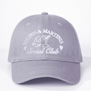 Classic grey cotton baseball cap with Bikinis and Martinis social club embroidery