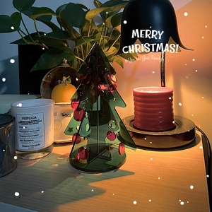 Mini acrylic Christmas tree desktop decor with red sequins and festive green finish