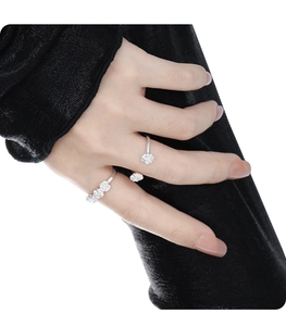 Detailed view of silver S925 floral rings with multiple small camellia flower designs