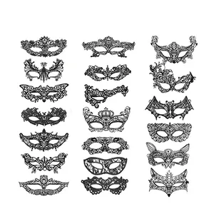 Black Lace Masquerade Mask Hollow Out Embroidered Eye Mask For Halloween Carnival Party Sexy Vintage Gothic Style