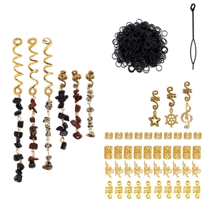 Alloy Natural Stone Pendants Dreadlock Hair Jewelry Spiral Clips Hollow Hair Rings Braid Accessories For Women Hair Styling
