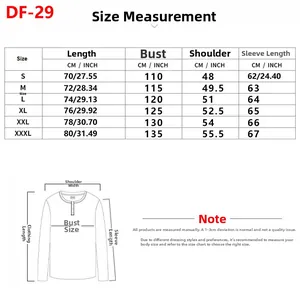 Detailed size chart for men's hooded sweatshirt with CM and INCH measurement guidelines