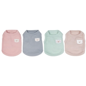 Breathable knit pet vests in four pastel colors with cute cartoon bear embroidery