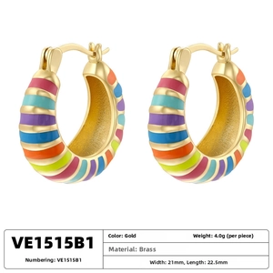 Detail specifications of rainbow enamel U-shaped hoop earrings with gold finish