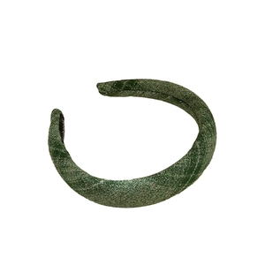 Minimalist dark green tweed padded headband with thick wool blend texture and elegant style