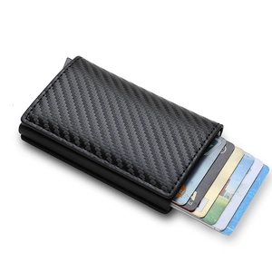 Men's RFID blocking aluminum carbon fiber wallet with pop-up card mechanism and slim design