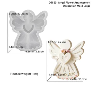 Detailed dimensions of angel-shaped silicone mold and finished floral arrangement stand
