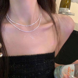 Elegant double layer sparkling sterling silver collarbone necklace for women daily wear.