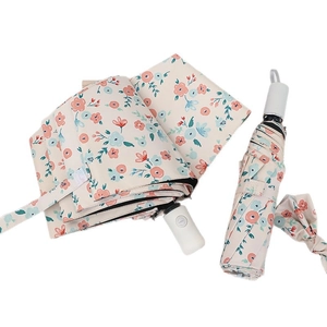 Automatic folding umbrella with floral pattern for sun and rain protection