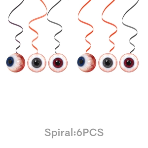 Set of six spooky Halloween spiral eyeball decorations with realistic bloodshot details