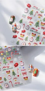 Detailed 3D embossed Christmas nail stickers featuring snowflakes and gingerbread men
