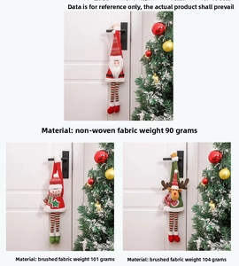 Detailed view of Santa, Snowman, and Reindeer door handle hangers made of non-woven fabric