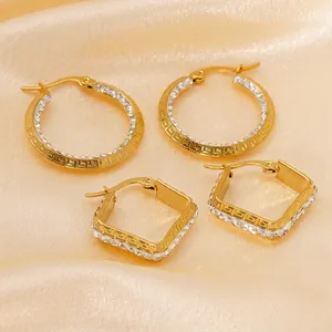 Orecchini A Cerchio Quadrati Placcati Oro 18K Acciaio Inossidabile Zirconia Motivo Greco Stile Vintage Per Donna