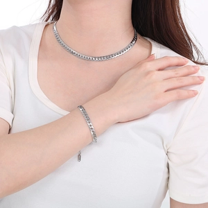 Flat Cuban Curb Chain Necklace And Bracelet Stainless Steel Hip Hop Punk Fashion Jewelry For Unisex