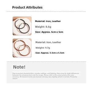 Size guide for geometric leather hoop earrings showing dimensions and weight specifications