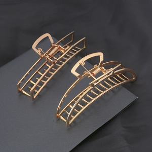 Minimalist geometric gold metal hair claw clips with hollow rectangle and crescent designs