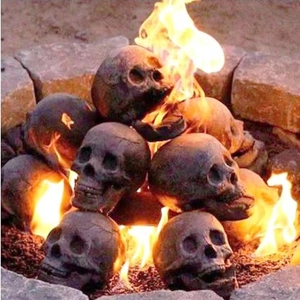 Ceramic skull fireplace fire logs for Halloween pit decoration with realistic flames