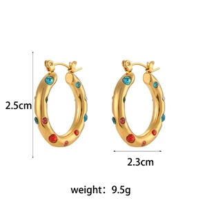 18K gold plated hoop earrings with multicolored cubic zirconia and 2.5cm diameter size