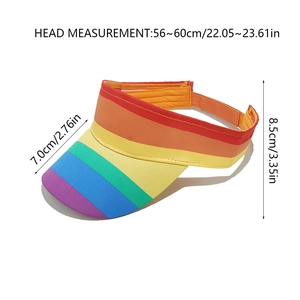 Visiera parasole arcobaleno con etichette di misura per testa e lunghezza falda