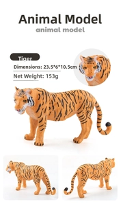 Detailed multi-angle views of a realistic tiger animal model with size specifications
