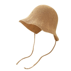 Chapeau cloche en coton et lin pour femme avec ouverture arrière et liens noués