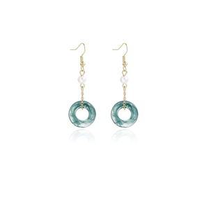 Elegant gold earrings with pearls and green stone rings, classic Chinese style design