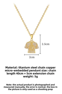 Detail of gold jersey pendant with number 10 and micro-inset cubic zirconia crystals