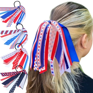 Kids Hair Ties Ribbon Streamer Scrunchies American Flag Stars Stripes Pattern Patriotic Hair Accessories For Girls