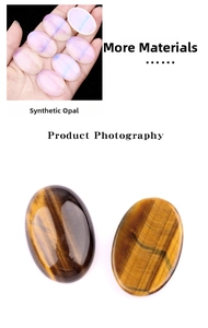Macro detail of oval synthetic opal and tiger eye stone cabochons for jewelry making