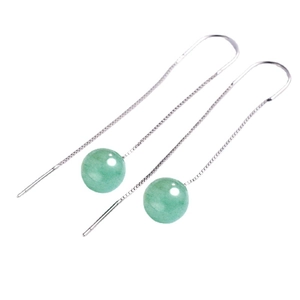 Elegant S925 silver drop earrings featuring green aventurine beads and long slender chains