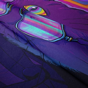 Detaillierte Makroansicht von Böhmischem Wandteppich mit buntem Cyberpunk-Katzenprint
