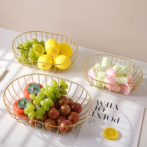 Iron Wire Fruit Basket Oval Hollow Metal Storage Bowl Nordic Minimalist Modern Decorative Kitchen Table Centerpiece
