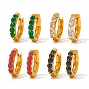 Luxury emerald and multicolor zircon huggie hoop earrings in gold plated stainless steel
