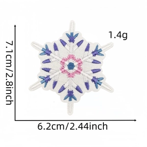 Detailed view of colorful snowflake embroidery patch showing dimensions 7.1cm by 6.2cm