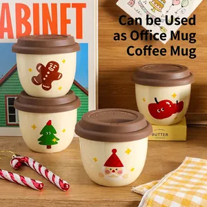 Christmas Ceramic Coffee Mug With Silicone Lid Santa Claus Gingerbread Man Pattern 245ml Espresso Cup Festive Women Gift