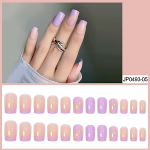 Lot de 24 faux ongles violets design vagues françaises de forme carrée-ovale