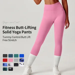 Women High Waist Yoga Pants Butt Lifting Tummy Control Leggings With Side Pockets Seamless Workout Fitness Gym Pants