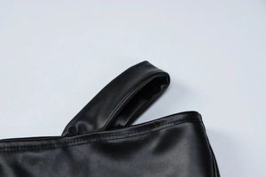 Detailed view of black PU leather straps with professional double-needle stitching quality