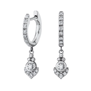 S925 silver geometric drop earrings with sparkling cubic zirconia on white background