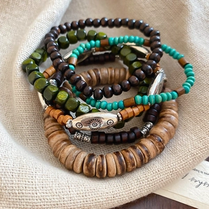 Vintage Boho Wood Beaded Bracelets With Coconut Shell And Alloy Sun Eye Charms Ethnic Style For Women And Men