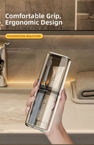Detail of travel toothbrush holder with secure buckle design and translucent amber finish