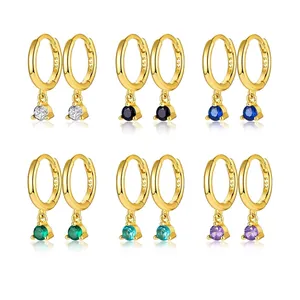 925 Sterling Silver Round Zirconia Huggie Hoop Earrings Minimalist Dangle Drop Jewelry For Women Daily Wear Elegant Style